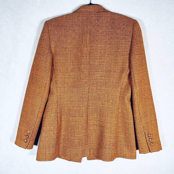 Harve Benard Blazer Womens 10 Orange Brown Wool Houndstooth Jacket - Picture 6 of 11